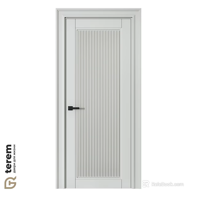 Modern White Swing Door with Vertical Slats and Black Handle Design 3d model 
