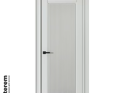 Modern White Swing Door with Vertical Slats and Black Handle Design 3d model