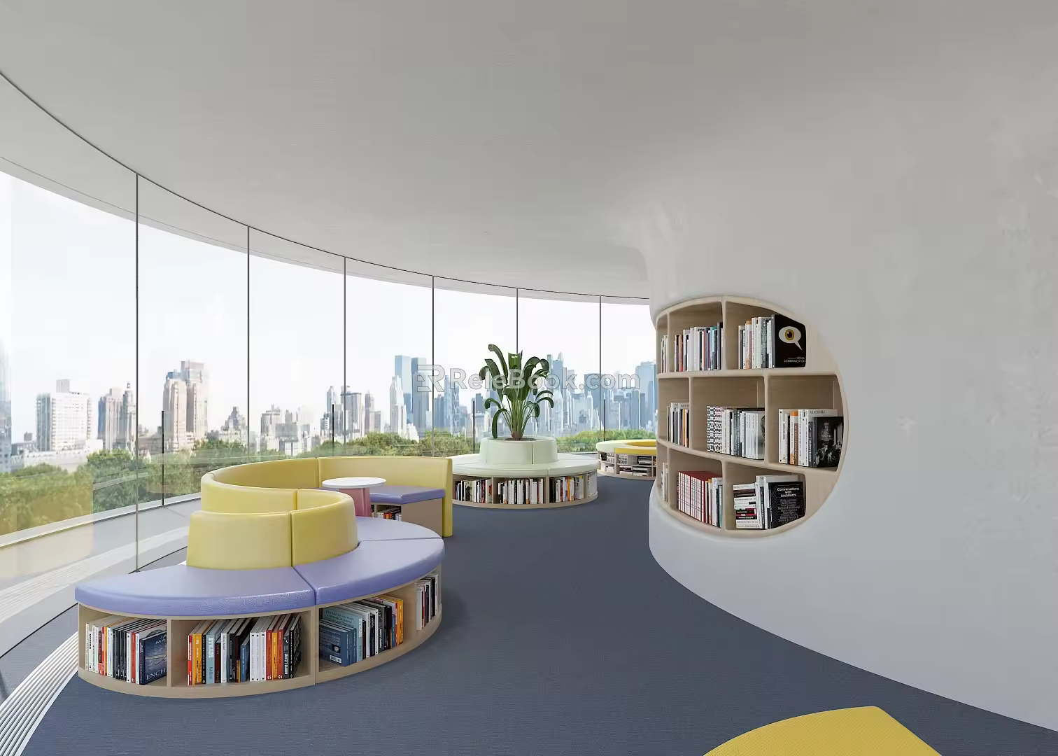 Modern Library Circular Library Center Arc Dot Rest Area Reading Area Creative Embedded Library Haikou Library Ma Yansong Library 3d model