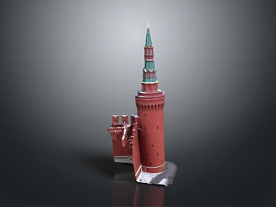 Red Tower Architectural Design with Green Spire and Historic Structure Details 3d model
