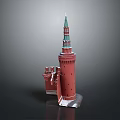 Red Tower Architectural Design with Green Spire and Historic Structure Details