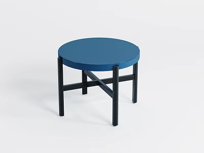 Round Blue Side Table with Black Cross Legs Modern Minimalist Design 3d model