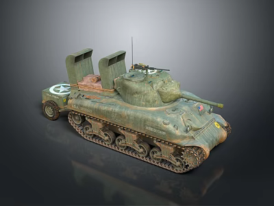 Vintage Heavy Military Tank With Camouflage Paint Turret Cannon And Metal Tracks 3d model