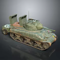 Vintage Heavy Military Tank With Camouflage Paint Turret Cannon And Metal Tracks