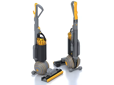 Two Industrial Vacuum Cleaners With Gray Yellow Body Long Handle And Dust Collection Tank 3d model
