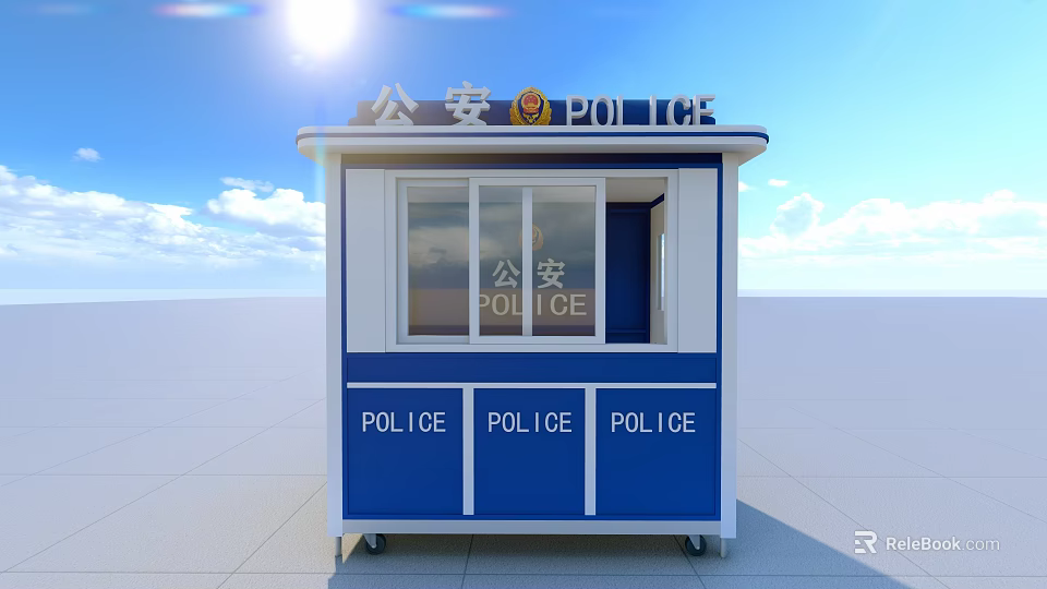 Blue And White Police Booth With Public Security Signage And Windows 3d model 
