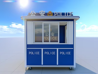 Blue And White Police Booth With Public Security Signage And Windows 3d model