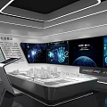 Futuristic Exhibition Interior With Robot Interactive Screens Modern Lighting And Reflective Floor