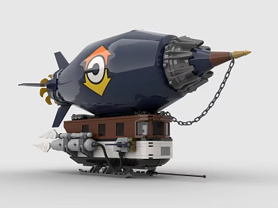 Building Blocks Airship Carriage Model With Eye Design Chain And Mechanical Parts 3d model