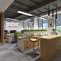 Modern Public Office Space With Open Layout Workstations Pendant Lights And City View 3d model