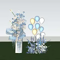 Elegant Floral Display With White Light Blue Balloons On Green Grass Under Blue Sky