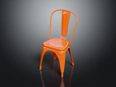 Modern Orange Metal Leisure Chair With Curved Backrest And Hollow Seat 3d model