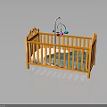 Children's Orange Wooden Baby Crib with Colorful Mobile and Patterned Mattress