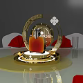 Round Dining Table Set With White Tablecloth Gold Rotating Centerpiece White Chairs Red Napkins Glassware