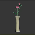 Tall White Vase With Pink Flowers Green Leaves And Stem