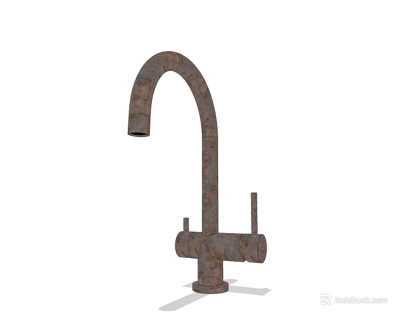 Rustic Metal Faucet With Curved Spout And Dual Handle Design 3d model 