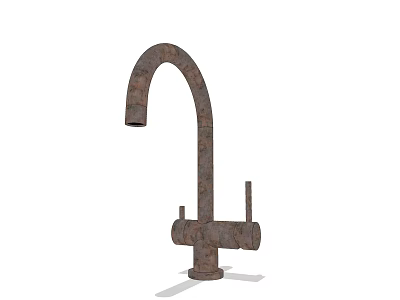 Rustic Metal Faucet With Curved Spout And Dual Handle Design 3d model