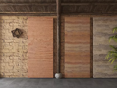 Modern rammed earth wall adobe wall adobe house rammed earth wall surface homestay wall texture wall 3d model