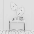 Stylish Black Console Table With Gold Legs And Leaf Shaped Mirrors On Gray Wall 3d model