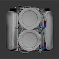 Twin Cylinder Engine Mechanical Model With Silver Body And Colored Wires