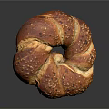 Fresh Baked Golden Brown Round Bread With Sesame Seeds And Crusty Texture