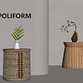 Modern Stylish Bedside Tables With Woven Rattan And Wooden Design Plus Small Plants
