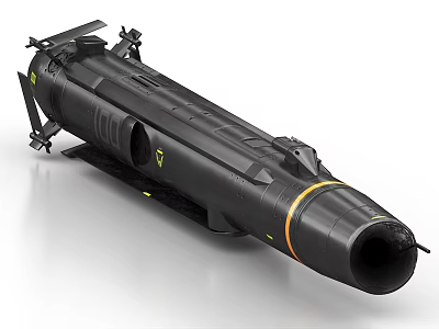 Black Military Missile With Yellow Stripe And Aerodynamic Body Design 3d model