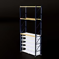 Metal Frame Display Shelving Unit With Multiple Wooden Layers And White Panel