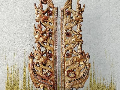 Traditional Golden Carved Ornament Set With Intricate Patterns And Mythical Figures Design 3d model