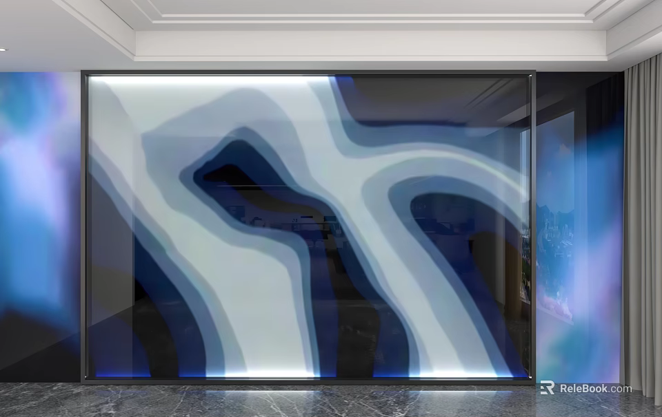 Elegant Modern Feature Wall Design With Flowing Blue And White Gradient Lines And Lighting 3d model 