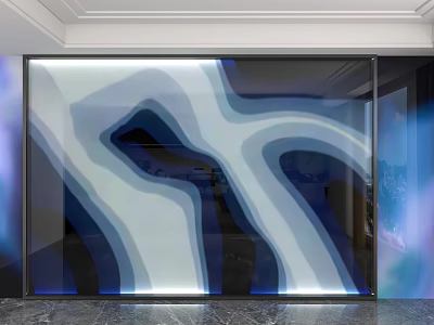 Elegant Modern Feature Wall Design With Flowing Blue And White Gradient Lines And Lighting 3d model