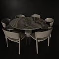 Modern Round Marble Dining Table With Six White Chairs For Contemporary Dining Room Space 3d model