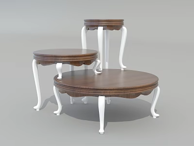 Functional Round Tables with Wooden Tops and White Legs Nested Design 3d model