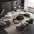 Modern Living Room Sofa Coffee Table Set With Armchairs And Decorative Rug