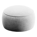 Two Beige Round Fabric Ottomans with Soft Surface for Modern Minimalist Home Decor