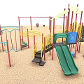 Colorful Outdoor Playground Equipment With Green Slides Swings And Climbing Structures