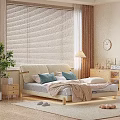 Light Nordic Style Soft Upholstered Double Bed With Solid Wood Frame For Cozy Bright Bedroom