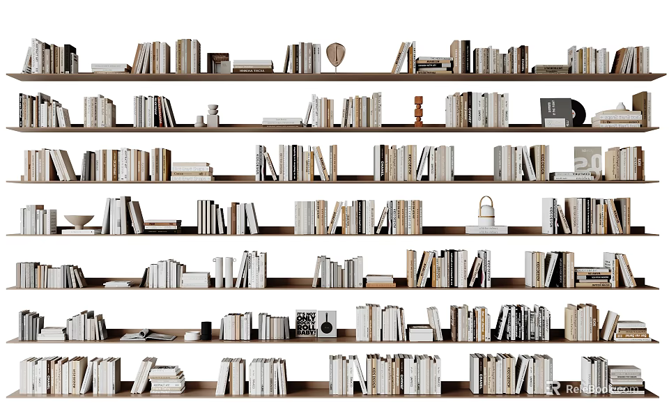 Organized Books And Magazines On Multi Layered Bookshelves With Various Sizes And Neat Rows 3d model 