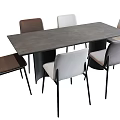 Modern Rectangular Gray Dining Table Set With Mixed Color Chairs And Black Metal Legs 3d model