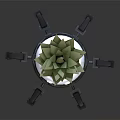 White Planter With Eye Patterns And Spider Like Legs Holding Succulent Plant