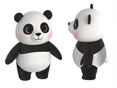 Cute Panda Plush Toy with Big Eyes and Blushing Cheeks Front and Back Views 3d model