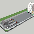 Modern Urban Landscape Design With Green Area Trees Parking Lot And High rise Building
