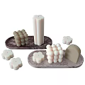 Minimalist Decorative Ornament Set With Various Shaped Candles Neutral Colors And Marble Trays