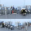 Public Facilities Security Checkpoints With Revolving Turnstiles Staff And Metal Detectors For Entry Control
