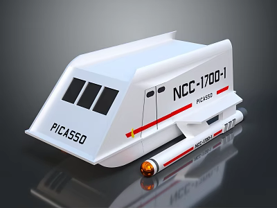 White Picasso Themed Vehicle Featuring NCC17001 F7453 Red Stripe and Rocket Shaped Front 3d model
