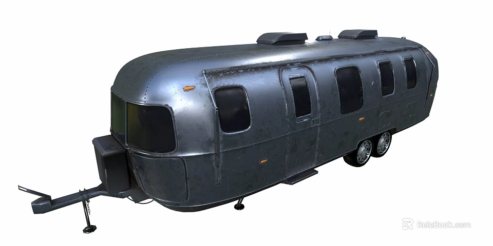 Functional Vintage Silver Travel Trailer With Aluminum Body And Multiple Windows 3d model 
