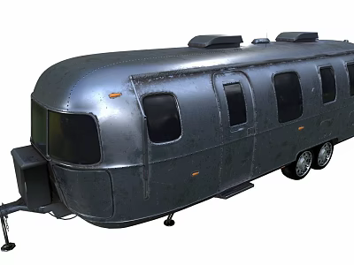 Functional Vintage Silver Travel Trailer With Aluminum Body And Multiple Windows 3d model