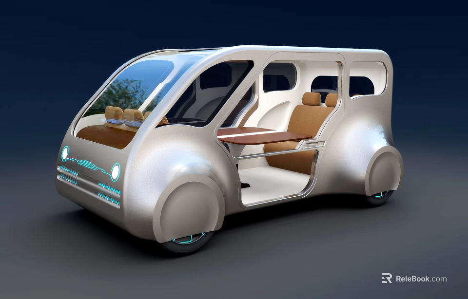 Futuristic Functional Vehicle with Large Windows Open Doors and Spacious Interior 3d model