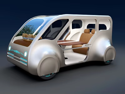 Futuristic Functional Vehicle with Large Windows Open Doors and Spacious Interior 3d model