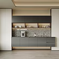 Modern Kitchen Wine Cabinet With Shelf Glasses And Bottles Interior Design